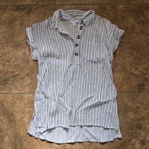 White Black Striped T&T Button Blouse